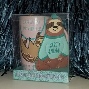 Sloth luggage tag and travel mug set